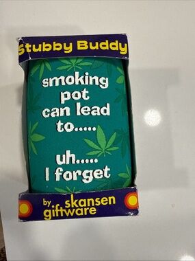 Stubby Buddy Can holder by skansen giftware - Teal with Green Leaf Print